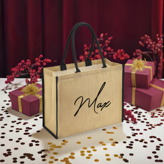 Personalised Christmas Jute Gift Bag with Custom Name