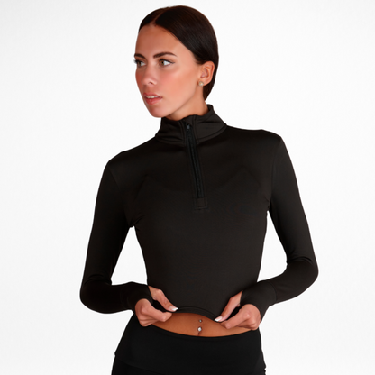 Silky Dance Long Sleeve 1/2 Zip-Up Crop Top